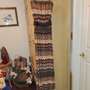 Boston Proper Strapless Chevron Dress - Brown and Black